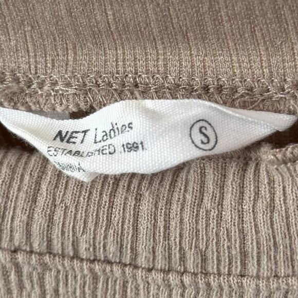 Women's NET Tan Textured Lettuce-Trim Baby Tee Cropped Shirt Short Sleeve -Small - Picture 3 of 4